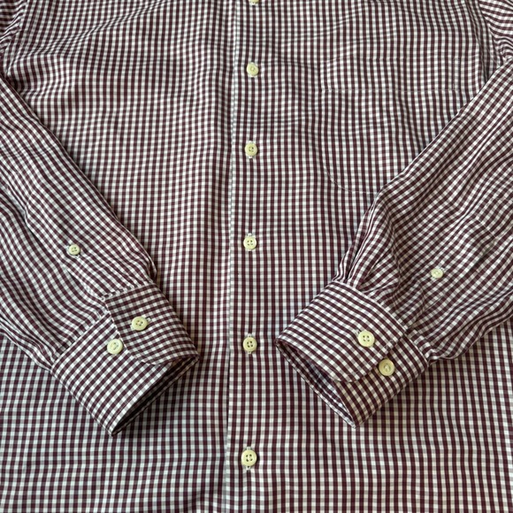 Peter Millar M Crown Soft Gingham Shirt Maroon White Acai Berry Stretch Silk - Picture 5 of 5
